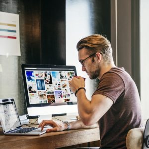 Man Busy Photographer Editing Home Office Concept