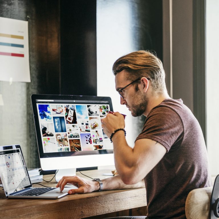 Man Busy Photographer Editing Home Office Concept